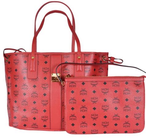 mcm red tote bag